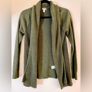 LL Bean Womens XS Open Cardigan Olive Green